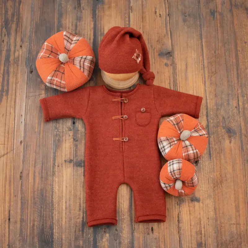 Baby Pumpkin Outfit Hat Set - Newborn Photography Fall Costume - Image 4